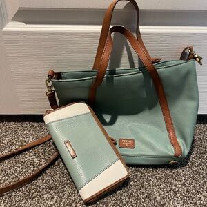Fossil Mint Green and Tan Shoulder Bag Set